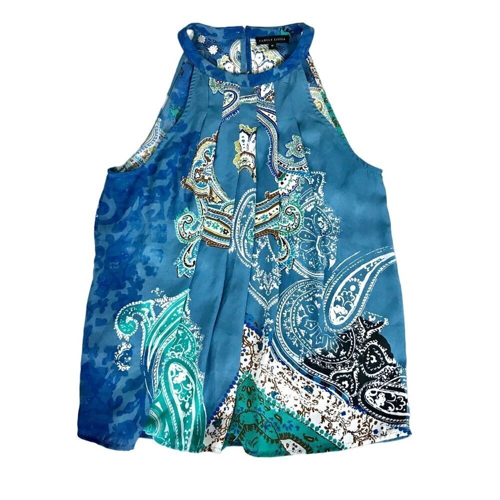 Carole Little Blue Pleated Halter Top  Size Medium